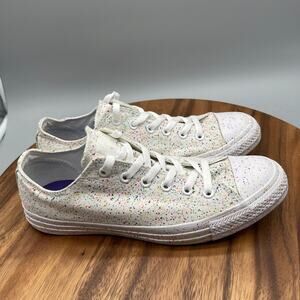 Chuck Taylor All Star Ox 'Pride' Shoes Womens Size 10 White Rainbow Paint Casual